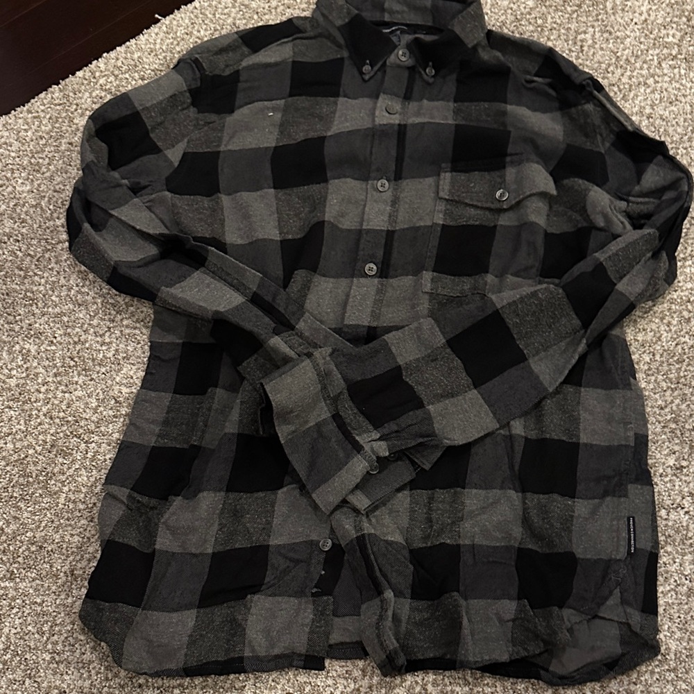 French Connection Gray and Black Checkered Shirt